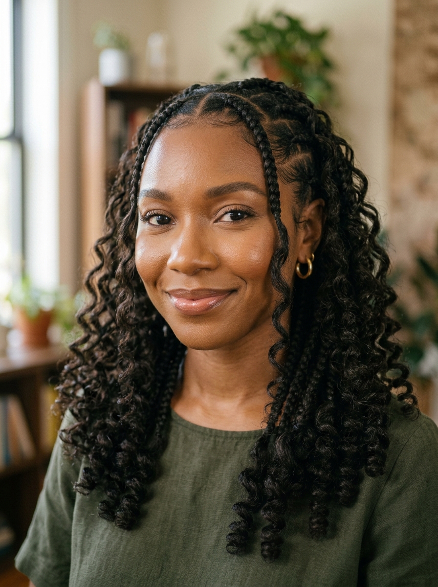 French Curl Braids mit Face-Framing Curls als Braids mit Locken Inspiration 2026